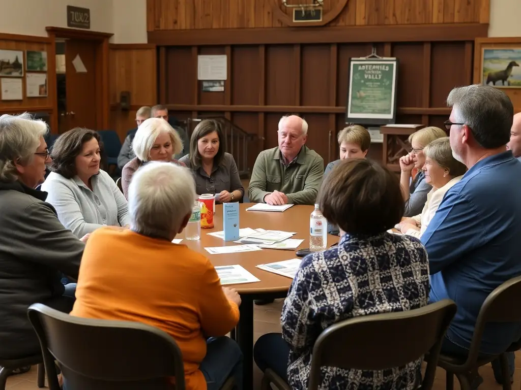 An image of a community workshop focused on sustainable hunting practices, with participants actively engaged in learning about responsible wildlife management.
