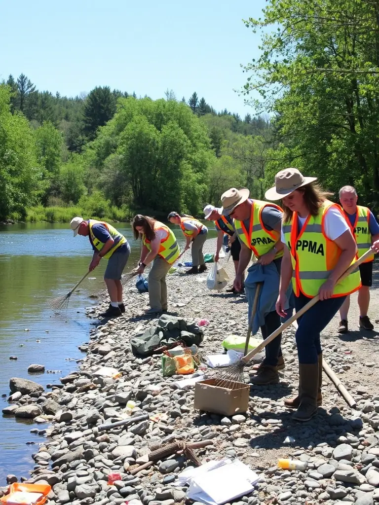 A photograph illustrating A.C.C.A DE PAULHAC members working on a project to improve water quality in a local stream, removing debris and implementing erosion control measures.