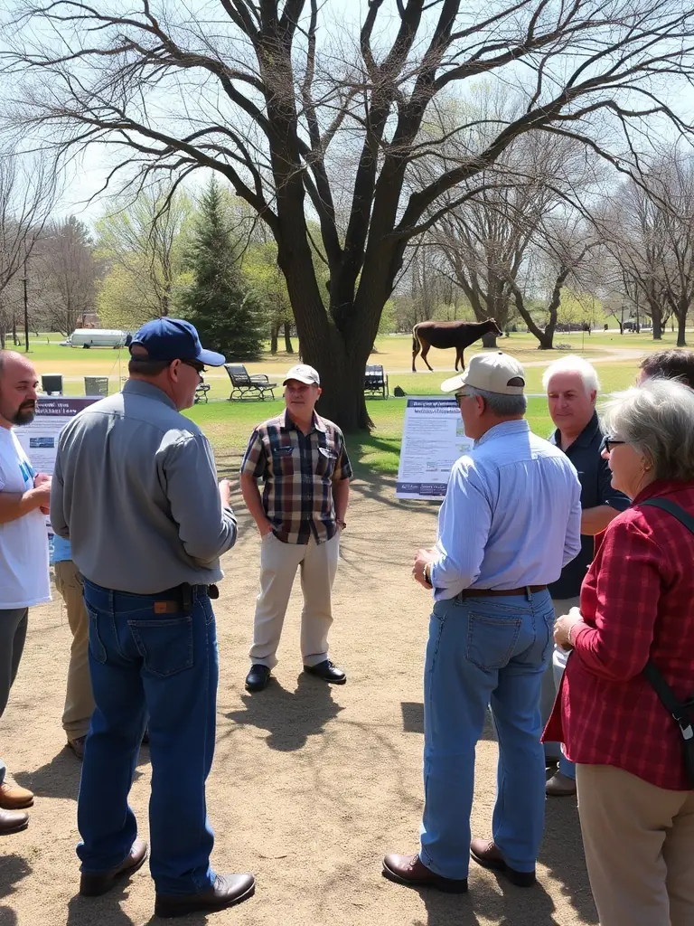 A photograph of A.C.C.A DE PAULHAC members leading an educational workshop for local community members, teaching them about responsible hunting practices and wildlife conservation.